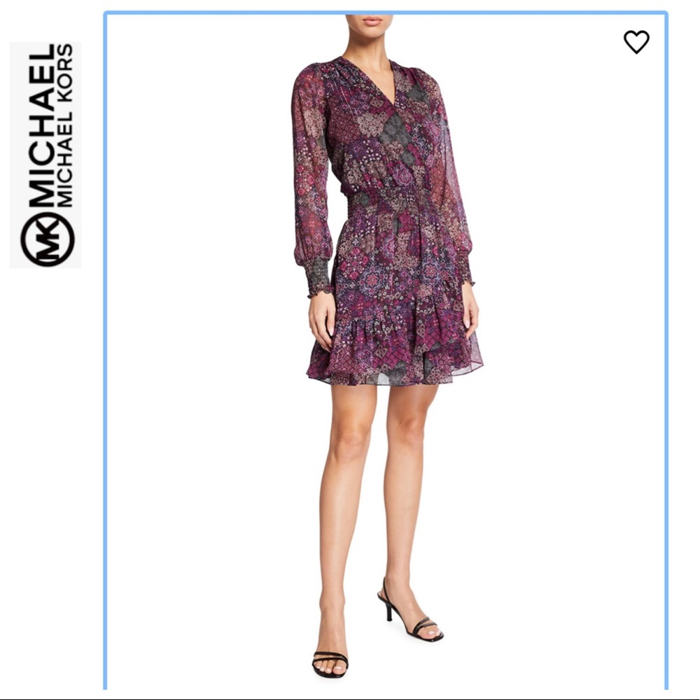 ⬇️NWT MMK Mega Patchwork Smock-Waist Ruffle Dress